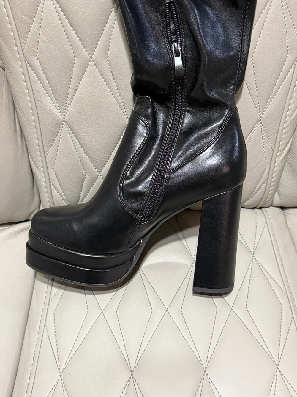 Dream Pairs Black Over-the-Knee Platform Block Heel Boots - Square Toe